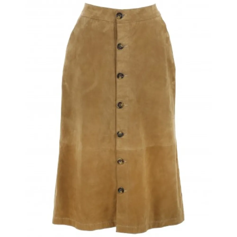Aliana Tan - Jupe Midi A Boutons En Cuir Veritable De Chevre Velours^OAKWOOD Best