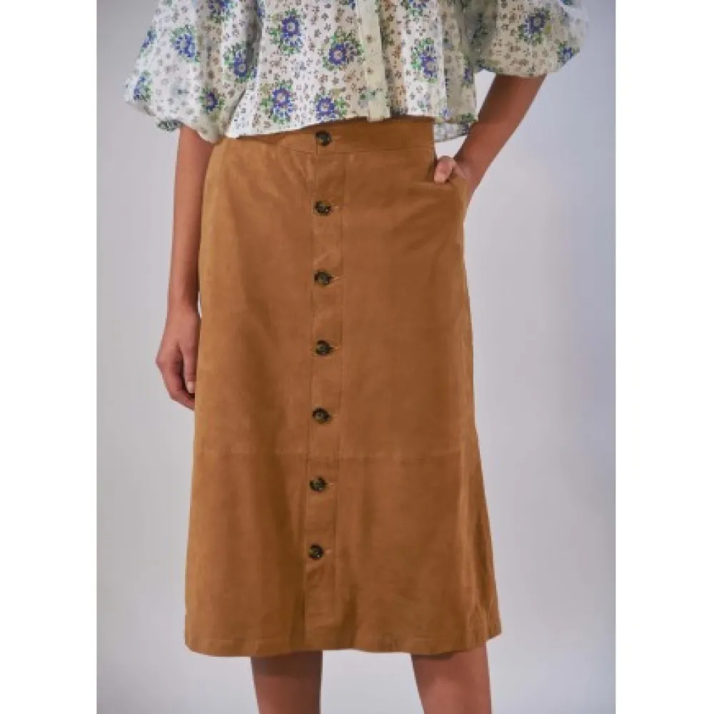 Aliana Tan - Jupe Midi A Boutons En Cuir Veritable De Chevre Velours^OAKWOOD Best