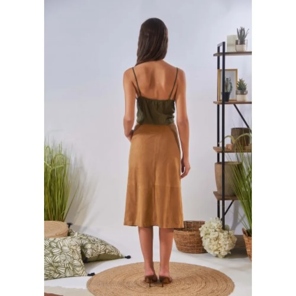 Aliana Tan - Jupe Midi A Boutons En Cuir Veritable De Chevre Velours^OAKWOOD Best