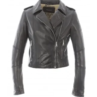 Alizee Noir - Blouson Asymetrique Court En Cuir Veritable Effet Lave^OAKWOOD Shop