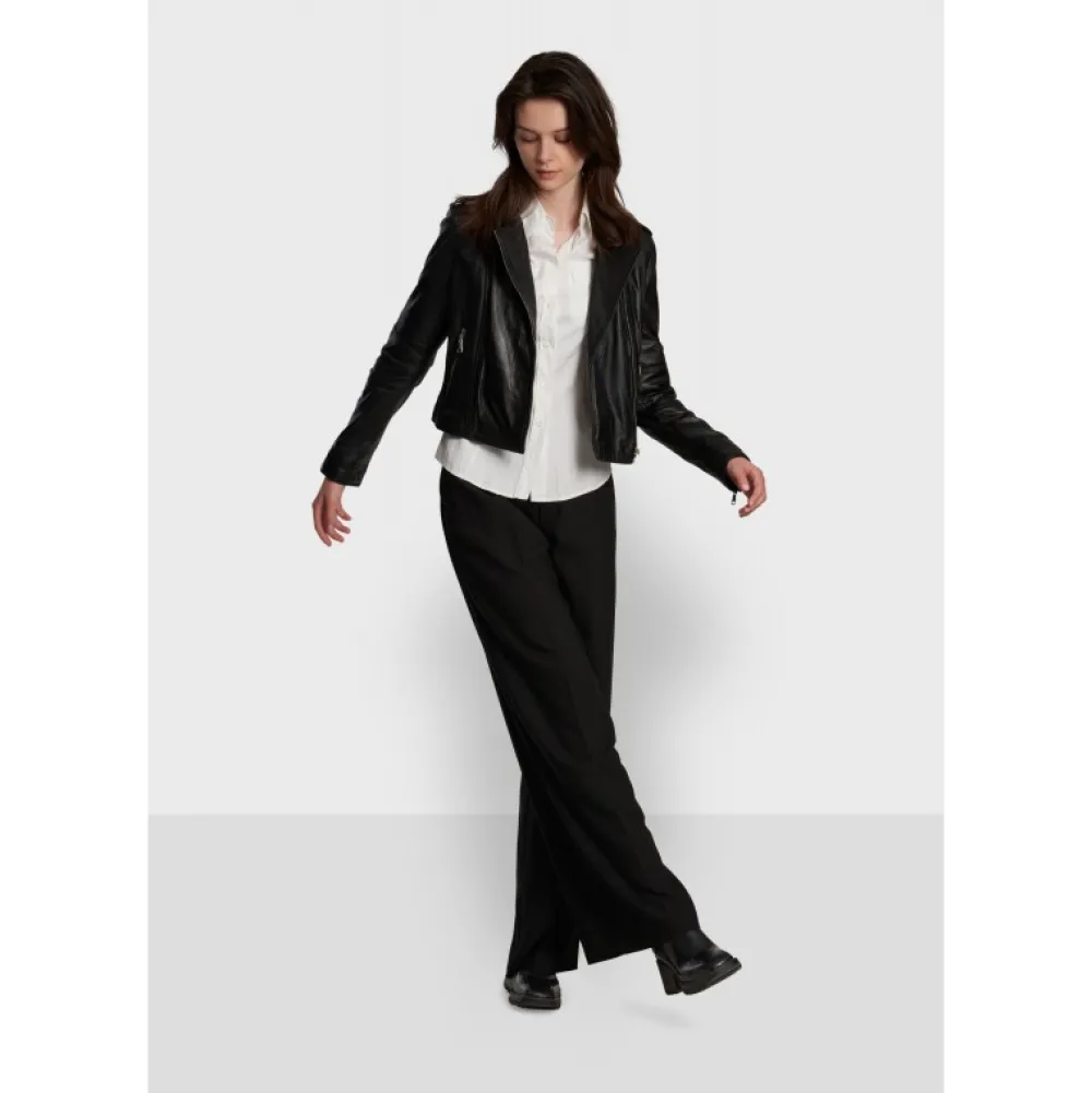 Alizee Noir - Blouson Asymetrique Court En Cuir Veritable Effet Lave^OAKWOOD Shop