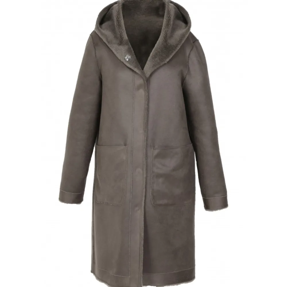 Angelique Kaki Fonce - Manteau Reversible A Capuche Effet Peau Lainee^OAKWOOD Flash Sale
