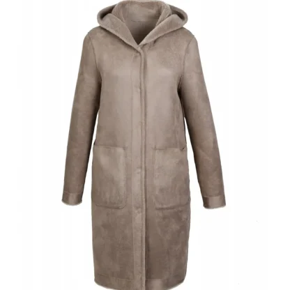 Angelique Taupe - Manteau Reversible A Capuche Effet Peau Lainee^OAKWOOD Cheap