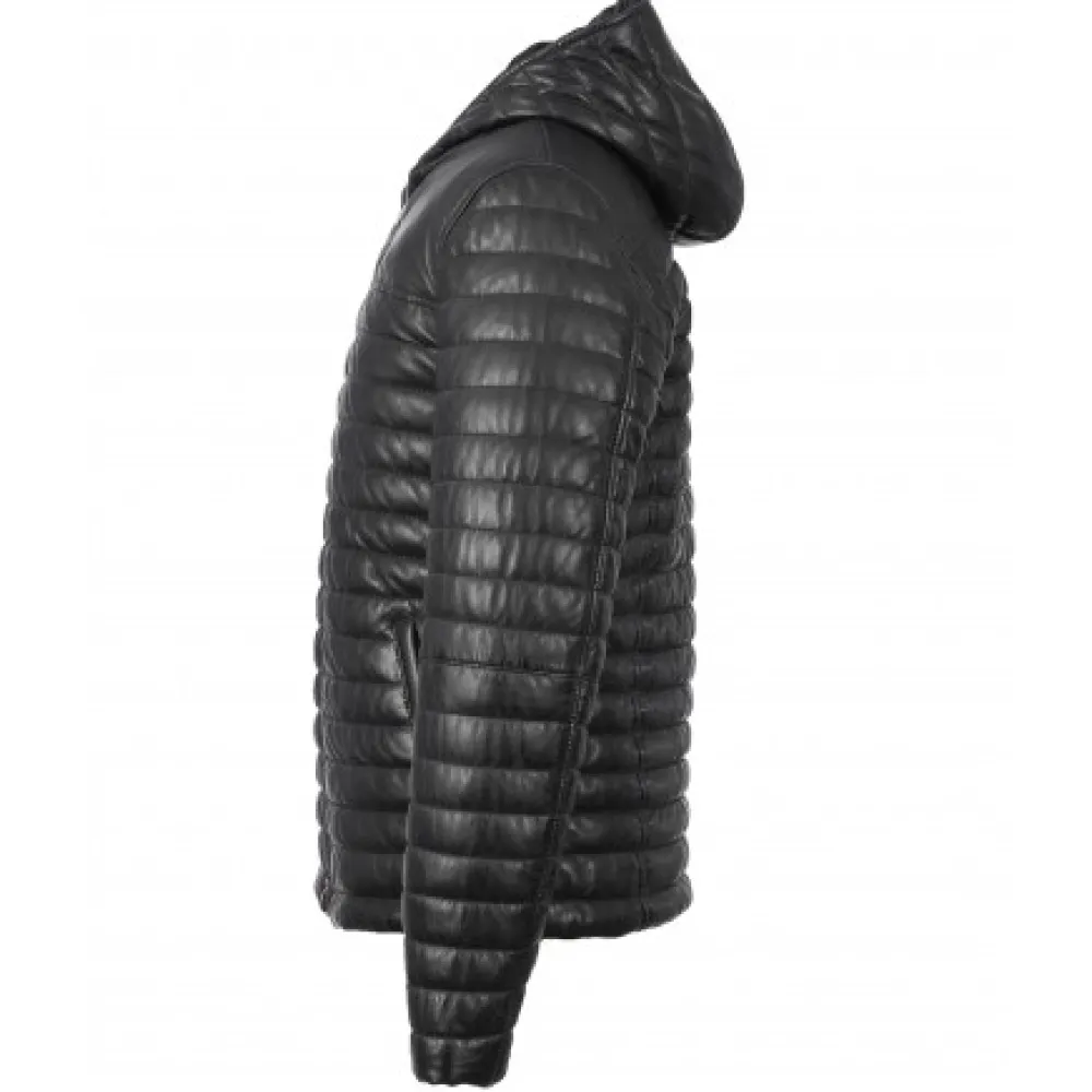 Aurelien Bleu Fonce - Doudoune En Cuir Veritable Bicolore A Capuche^OAKWOOD Best