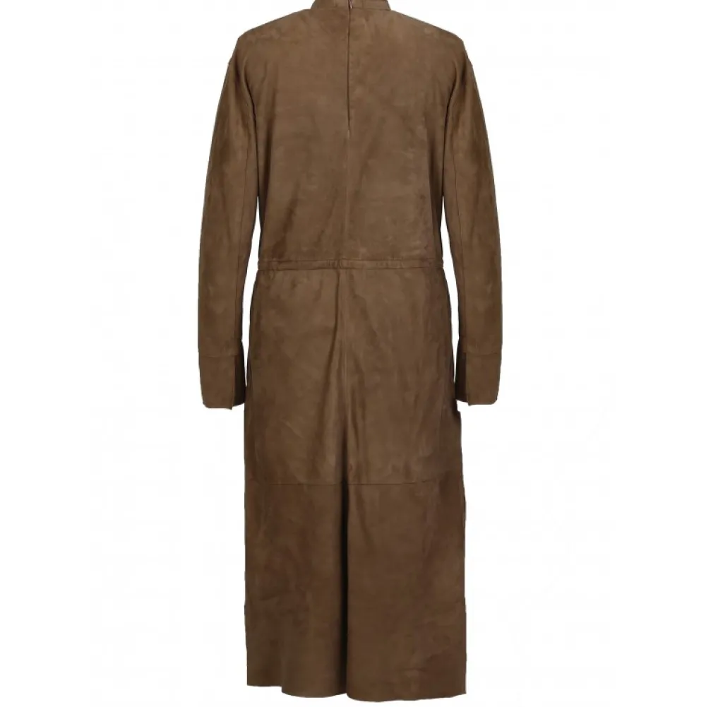 Azza Marron Clair - Robe Mi-Longue En Cuir Veritable De Chevre Velours^OAKWOOD Best