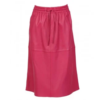 Bamba Fuchsia - Jupe Mi-Longue Droite En Cuir Veritable^OAKWOOD Store