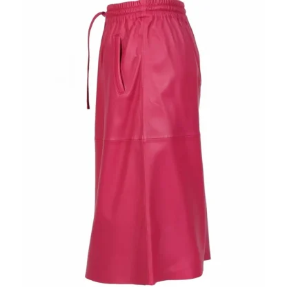 Bamba Fuchsia - Jupe Mi-Longue Droite En Cuir Veritable^OAKWOOD Store