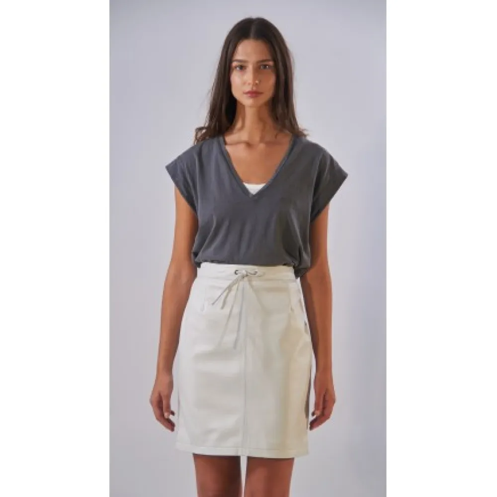 Celia Blanc - Jupe Droite Taille Haute En Cuir Veritable^OAKWOOD Shop