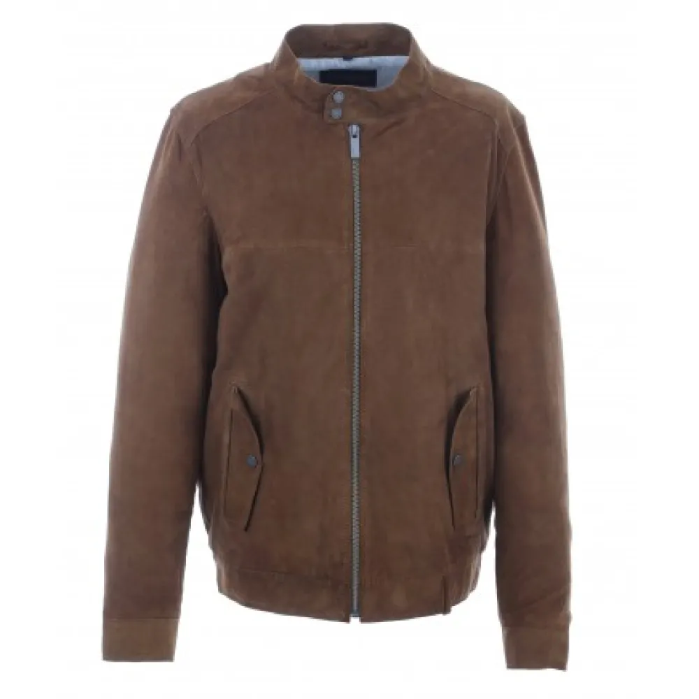 Chicago Cognac - Blouson Elegant En Cuir Veritable Col Mao A Pressions Et Ceinture Teddy^OAKWOOD Clearance