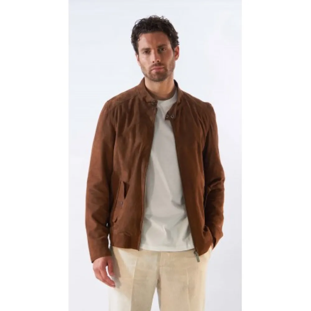 Chicago Cognac - Blouson Elegant En Cuir Veritable Col Mao A Pressions Et Ceinture Teddy^OAKWOOD Clearance