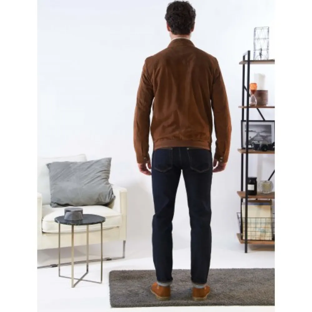 Chicago Cognac - Blouson Elegant En Cuir Veritable Col Mao A Pressions Et Ceinture Teddy^OAKWOOD Clearance