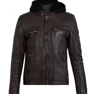 Drink Marron - Blouson En Cuir Veritable A Capuche Amovible^OAKWOOD Discount