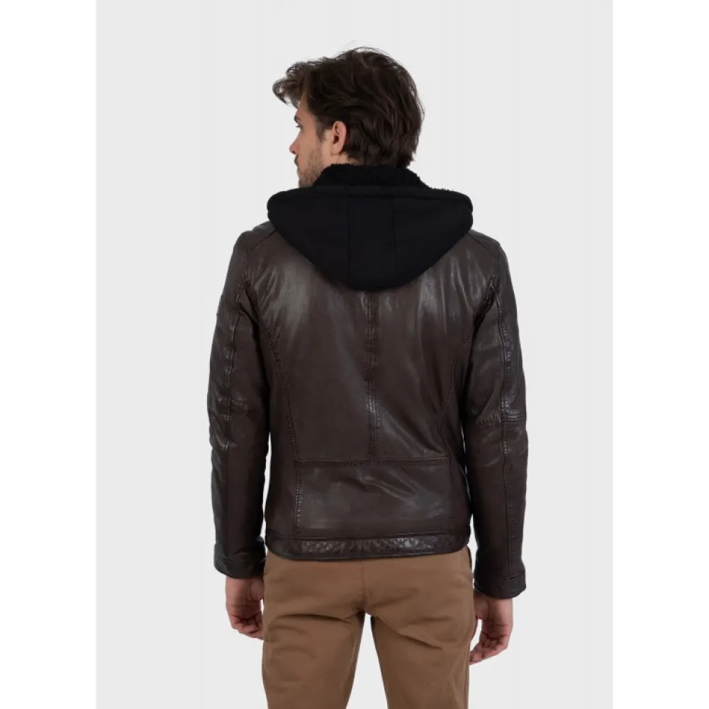 Drink Marron - Blouson En Cuir Veritable A Capuche Amovible^OAKWOOD Discount
