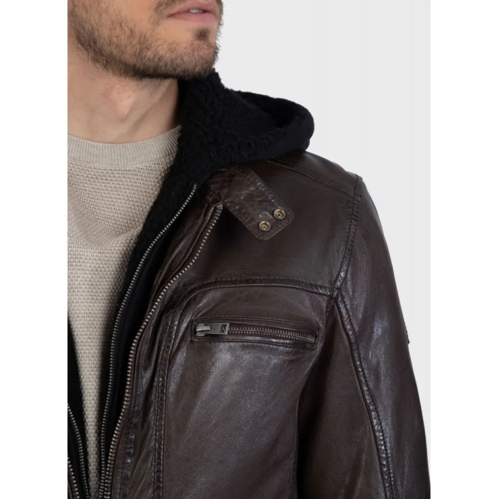 Drink Marron - Blouson En Cuir Veritable A Capuche Amovible^OAKWOOD Discount
