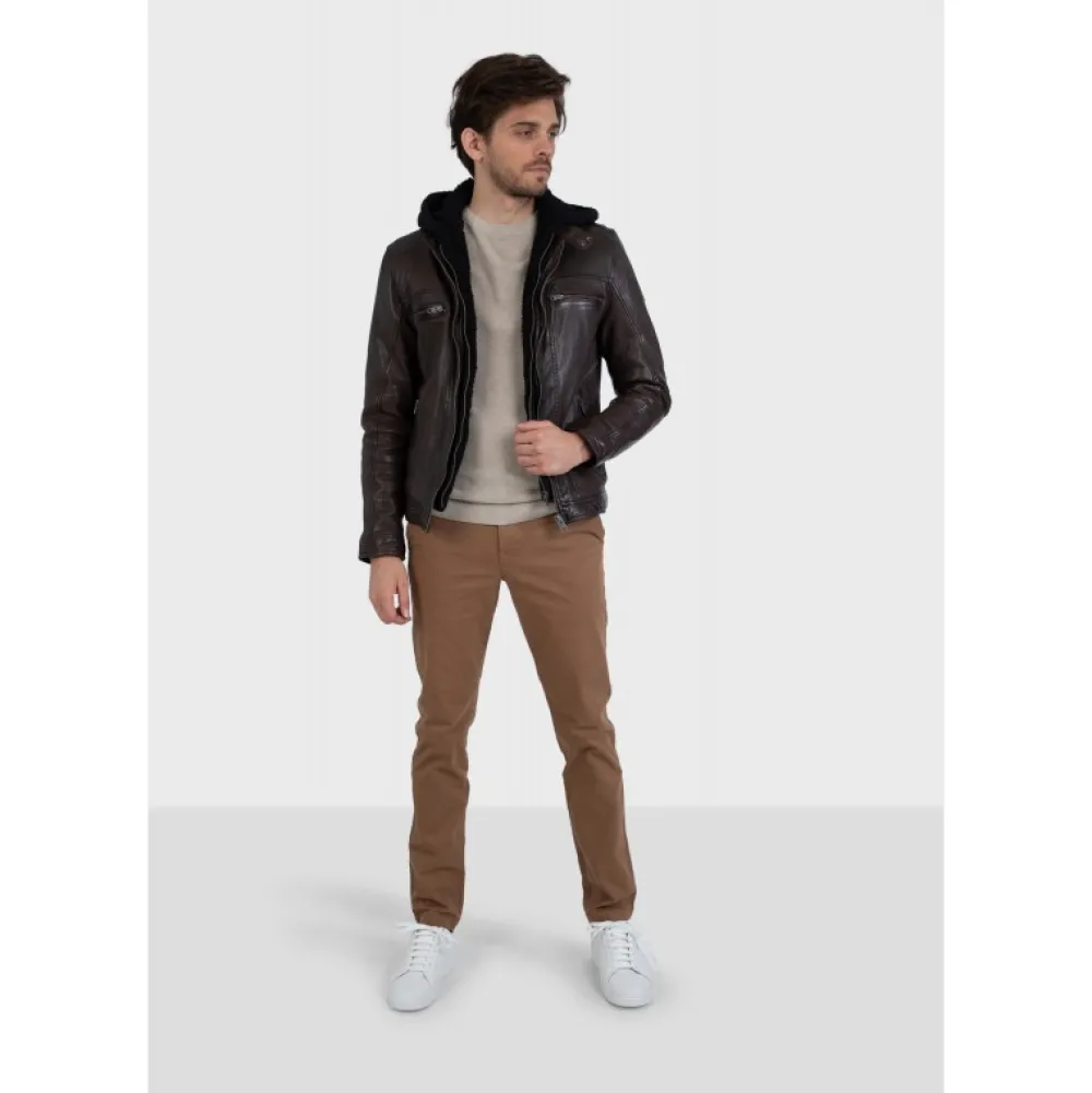 Drink Marron - Blouson En Cuir Veritable A Capuche Amovible^OAKWOOD Discount
