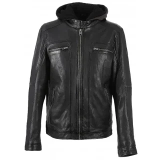 Drink Noir - Blouson En Cuir Veritable A Capuche Amovible^OAKWOOD Best