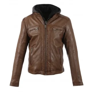 Drink Tan - Blouson En Cuir Veritable A Capuche Amovible^OAKWOOD Outlet