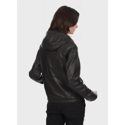 Dynamic Noir - Blouson A Capuche En Cuir Veritable^OAKWOOD Online