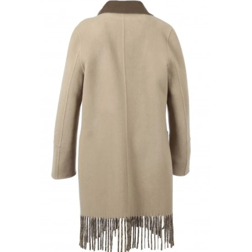 Fabienne Bi Kaki Fonce - Manteau En Laine Mi-Long Reversible Et A Franges^OAKWOOD Hot