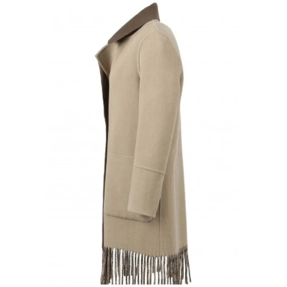 Fabienne Bi Kaki Fonce - Manteau En Laine Mi-Long Reversible Et A Franges^OAKWOOD Hot