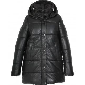 Fancy Noir - Doudoune Mi-Longue En Cuir Veritable Avec Capuches Amovibles^OAKWOOD Online