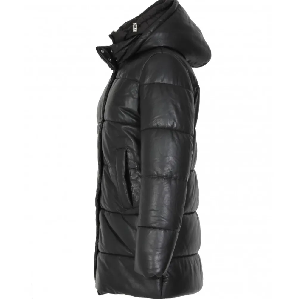 Fancy Noir - Doudoune Mi-Longue En Cuir Veritable Avec Capuches Amovibles^OAKWOOD Online