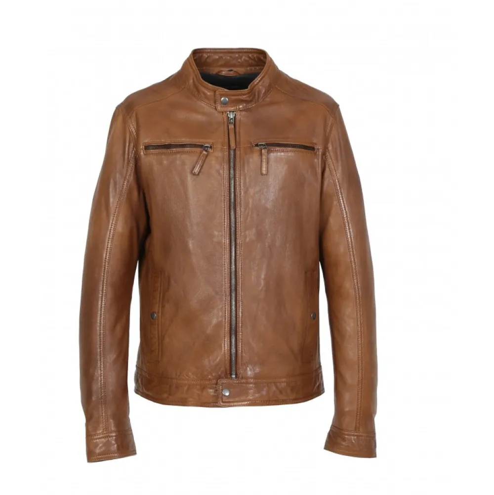 Gilles 6 Cognac - Blouson En Cuir Veritable Col Mao A Bouton Pression^OAKWOOD Hot