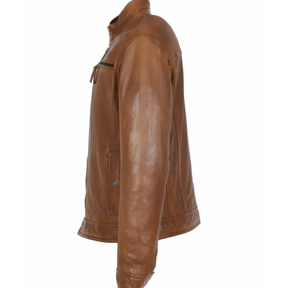 Gilles 6 Cognac - Blouson En Cuir Veritable Col Mao A Bouton Pression^OAKWOOD Hot