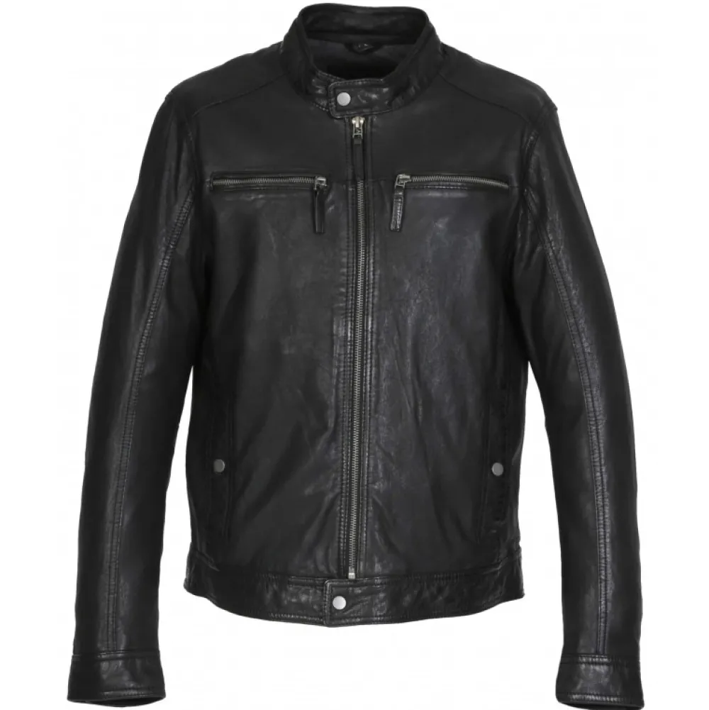 Gilles 6 Noir - Blouson En Cuir Veritable Col Mao A Bouton Pression^OAKWOOD Discount