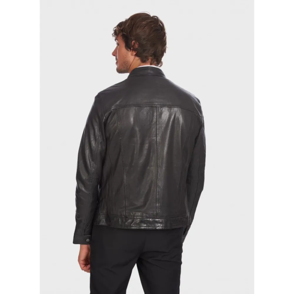 Gilles 6 Noir - Blouson En Cuir Veritable Col Mao A Bouton Pression^OAKWOOD Discount