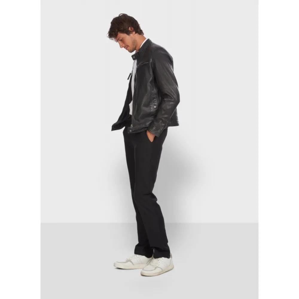 Gilles 6 Noir - Blouson En Cuir Veritable Col Mao A Bouton Pression^OAKWOOD Discount