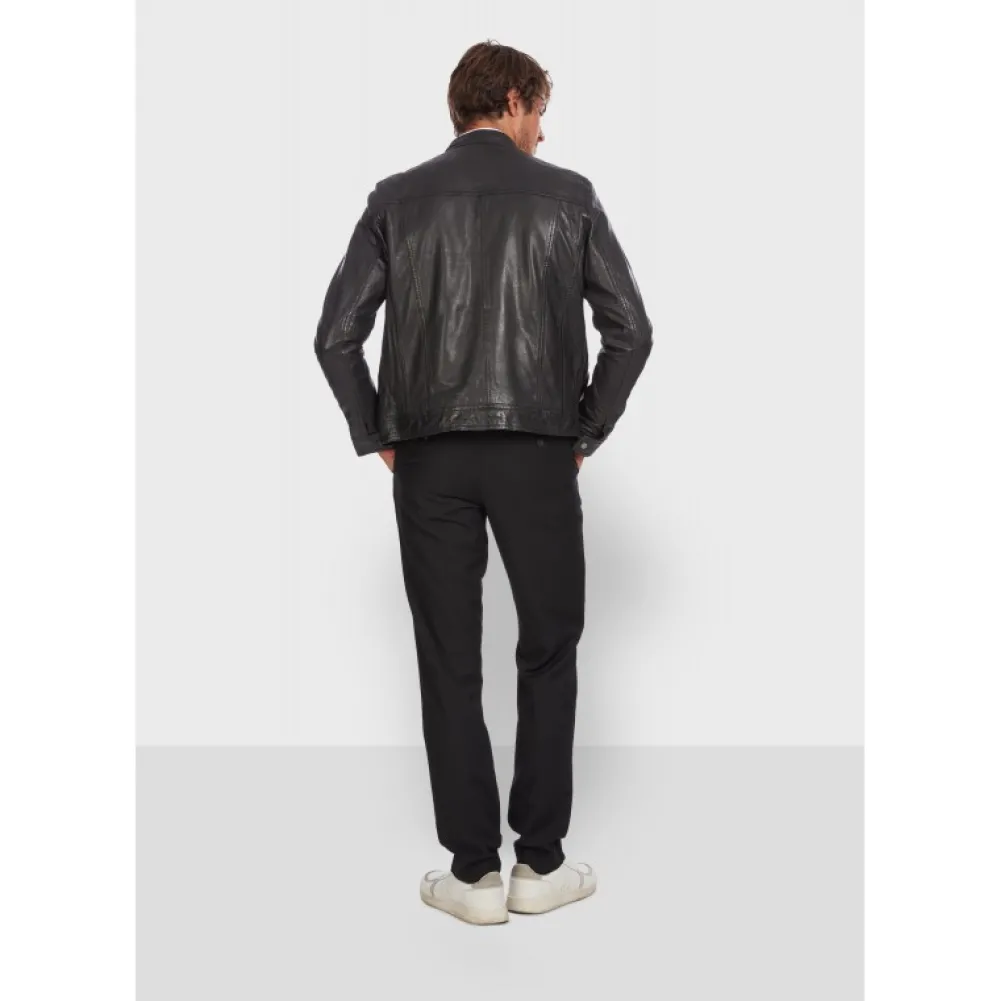 Gilles 6 Noir - Blouson En Cuir Veritable Col Mao A Bouton Pression^OAKWOOD Discount