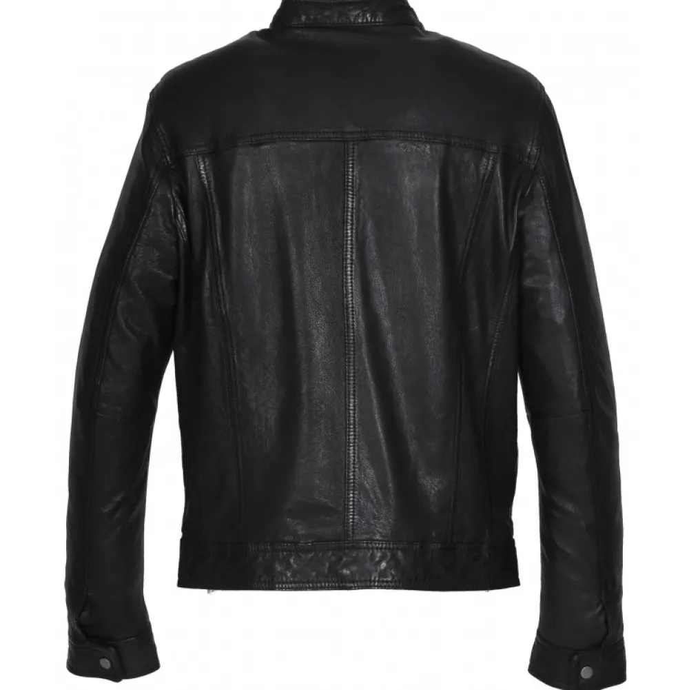 Gilles 6 Noir - Blouson En Cuir Veritable Col Mao A Bouton Pression^OAKWOOD Discount
