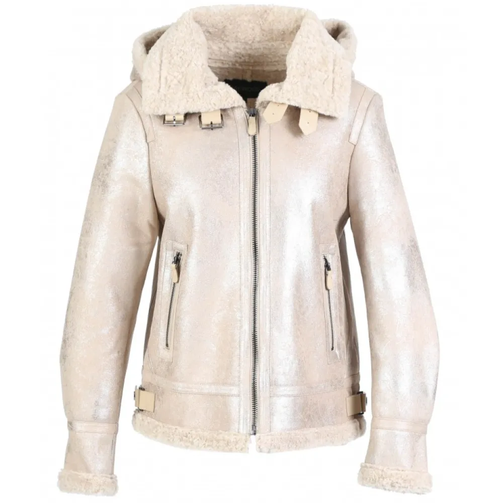 Gloria Platine - Bombardier Court A Capuche En Tissu Effet Mouton Retourne^OAKWOOD Outlet