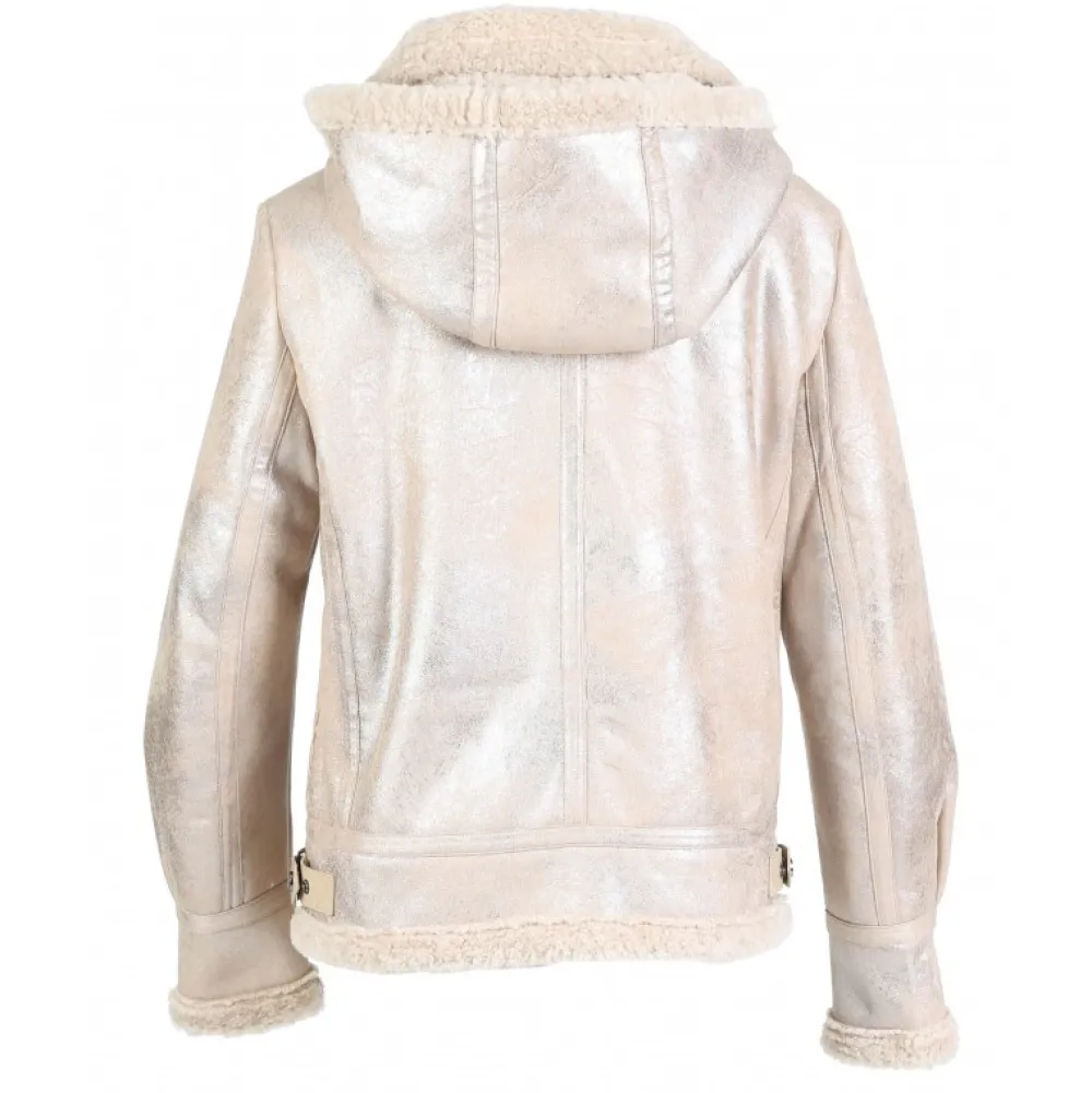 Gloria Platine - Bombardier Court A Capuche En Tissu Effet Mouton Retourne^OAKWOOD Outlet