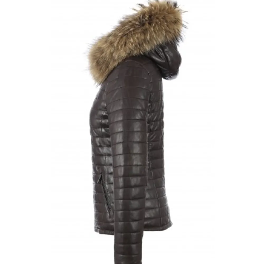 Happy Chocolat - Doudoune En Cuir Veritable Bicolore A Capuche & Fourrure^OAKWOOD Best Sale