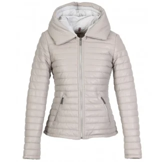 Hyper Gris Clair - Doudoune Courte En Cuir Veritable Capuche A Revers^OAKWOOD Best Sale