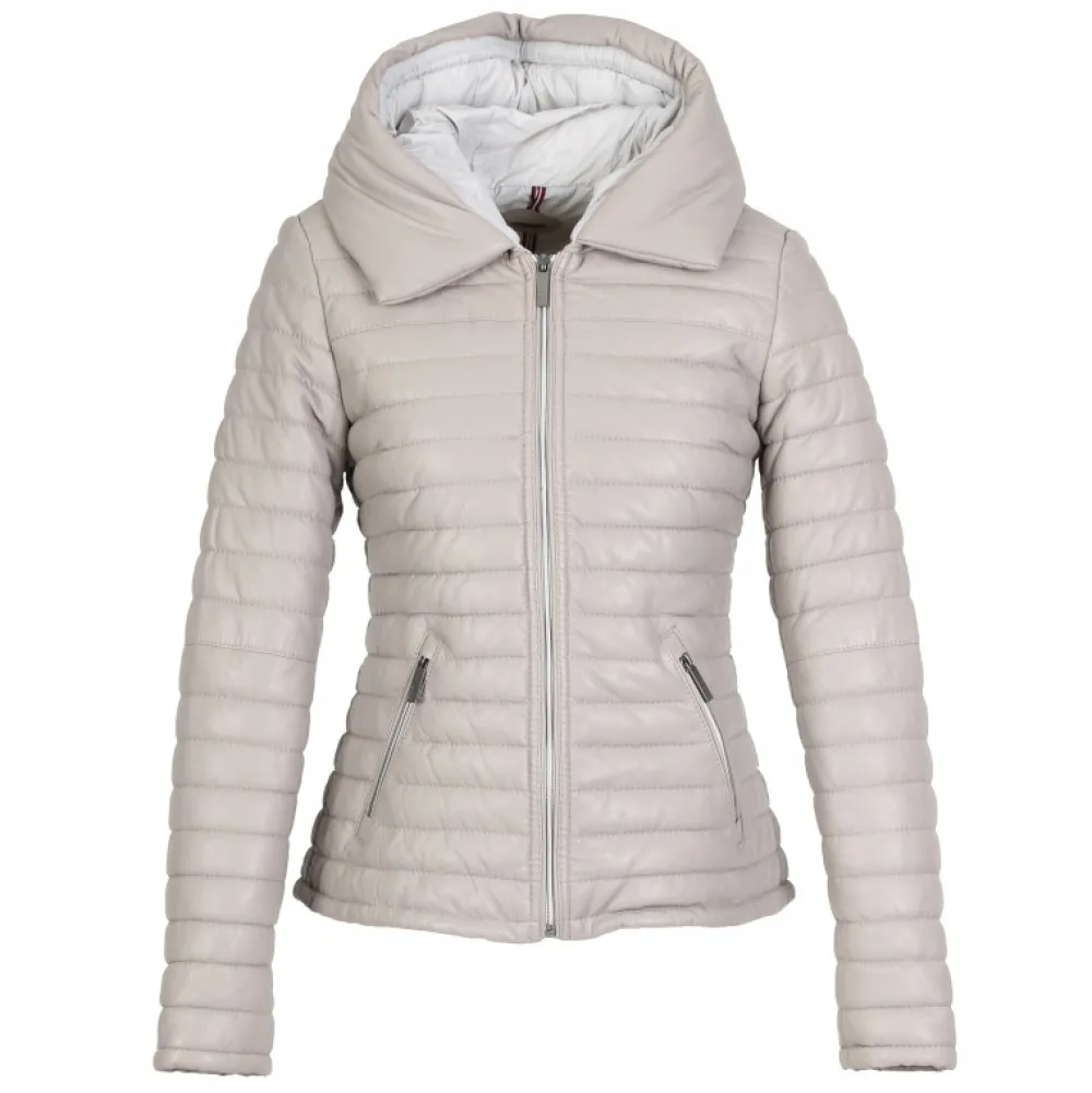 Hyper Gris Clair - Doudoune Courte En Cuir Veritable Capuche A Revers^OAKWOOD Best Sale