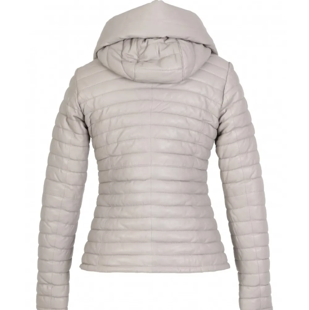 Hyper Gris Clair - Doudoune Courte En Cuir Veritable Capuche A Revers^OAKWOOD Best Sale