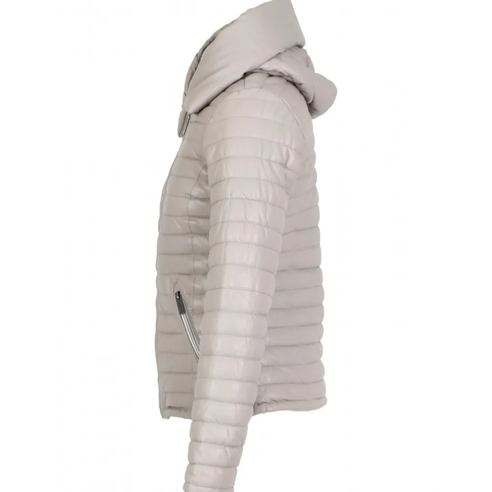 Hyper Gris Clair - Doudoune Courte En Cuir Veritable Capuche A Revers^OAKWOOD Best Sale