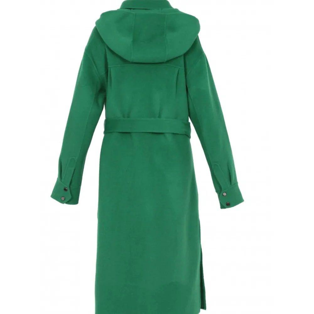 Impulsion Vert - Manteau Long Oversize En Laine Melangee Capuche Amovible & Ceinture A Nouer^OAKWOOD Cheap