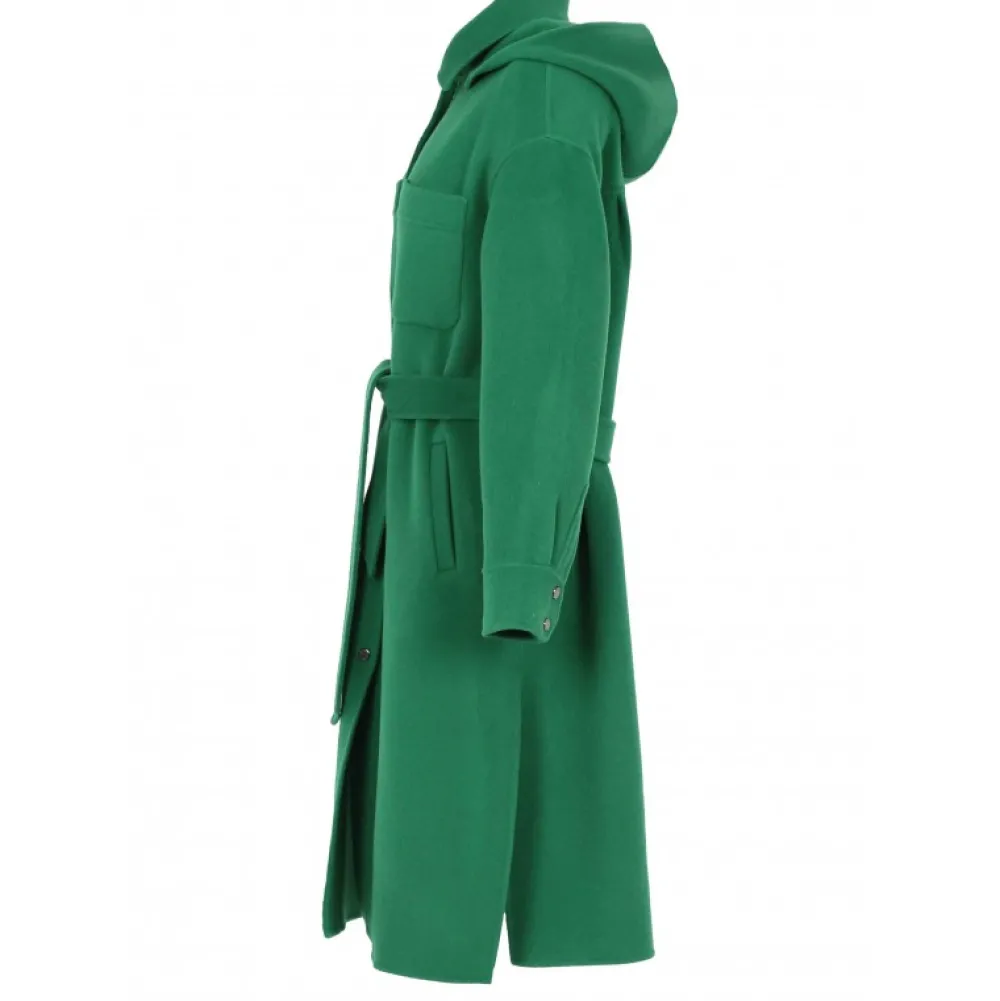 Impulsion Vert - Manteau Long Oversize En Laine Melangee Capuche Amovible & Ceinture A Nouer^OAKWOOD Cheap