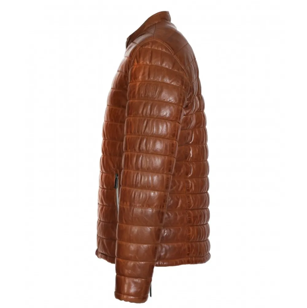 Julien Cognac - Doudoune En Cuir Veritable Col Mao A Pression^OAKWOOD New