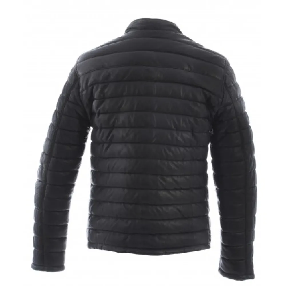 Julien Noir - Doudoune En Cuir Veritable Avec Col Mao Pressionne^OAKWOOD New