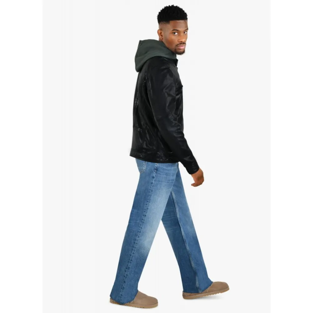 Kingsley Noir - Blouson En Cuir Veritable Effet Lave & Capuche Amovible^OAKWOOD Online