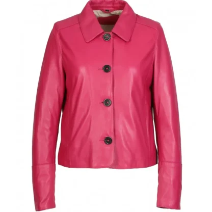 Leslie Fushia - Veste Courte Col Chemise En Cuir Veritable^OAKWOOD Cheap