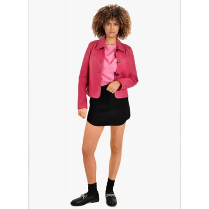 Leslie Fushia - Veste Courte Col Chemise En Cuir Veritable^OAKWOOD Cheap