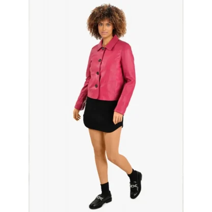 Leslie Fushia - Veste Courte Col Chemise En Cuir Veritable^OAKWOOD Cheap