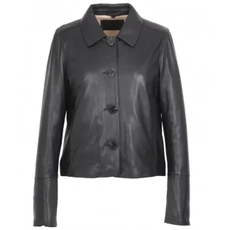 Leslie Noir - Veste Courte Col Chemise En Cuir Veritable^OAKWOOD Online