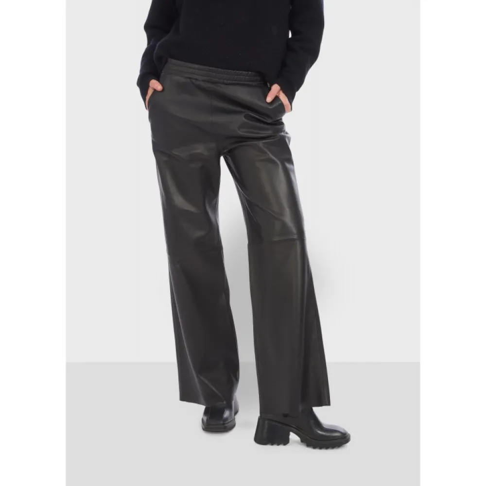 Mila Noir - Pantalon Large Taille Haute En Cuir Veritable^OAKWOOD Cheap